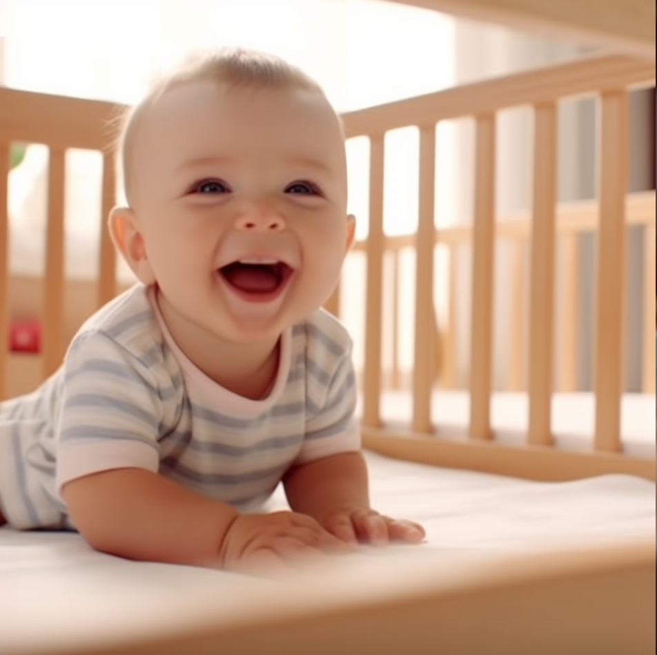 Healthy-spine-focused pediatric chiropractic care for a joyful toddler on a cot in a well-lit room